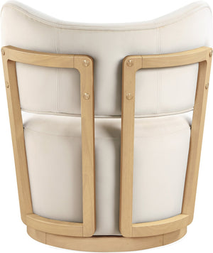Meridian Furniture Elara Velvet Swivel Accent Chair with Brass Accents and Walnut Frame for Modern Living Rooms Cream 33062 33062Cream