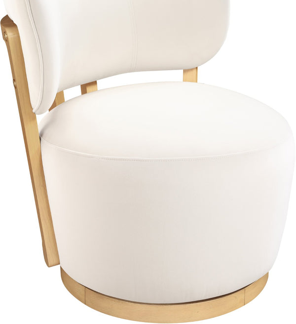 Meridian Furniture Elara Velvet Swivel Accent Chair with Brass Accents and Walnut Frame for Modern Living Rooms Cream 33062 33062Cream