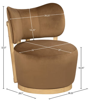 Meridian Furniture Elara Velvet Swivel Accent Chair with Brass Accents and Walnut Frame for Modern Living Rooms Saddle 33062 33062Saddle