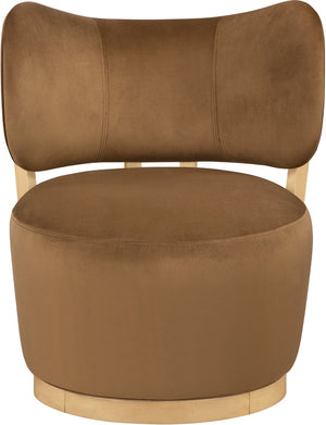 Meridian Furniture Elara Velvet Swivel Accent Chair with Brass Accents and Walnut Frame for Modern Living Rooms Saddle 33062 33062Saddle