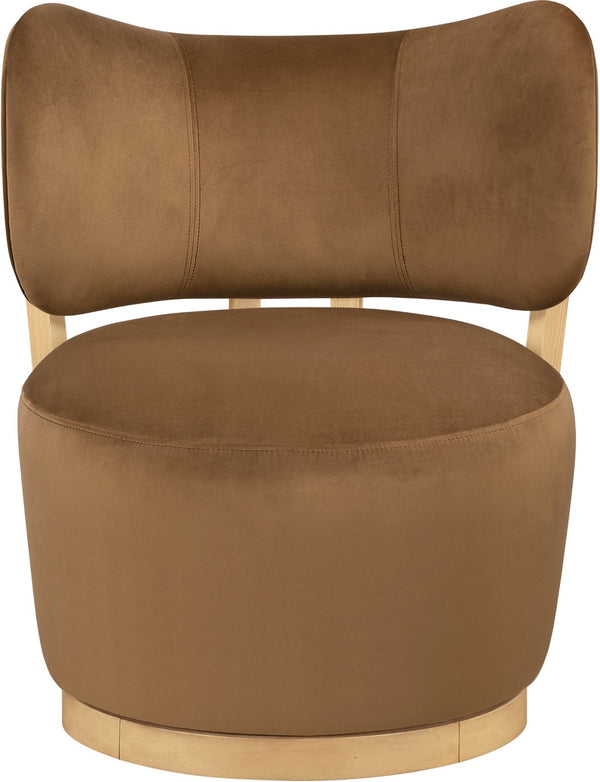 Meridian Furniture Elara Velvet Swivel Accent Chair with Brass Accents and Walnut Frame for Modern Living Rooms Saddle 33062 33062Saddle