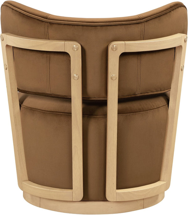 Meridian Furniture Elara Velvet Swivel Accent Chair with Brass Accents and Walnut Frame for Modern Living Rooms Saddle 33062 33062Saddle