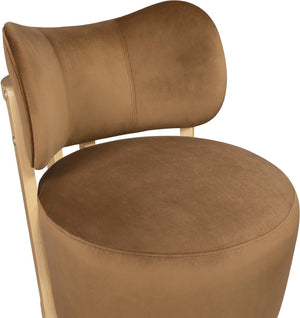 Meridian Furniture Elara Velvet Swivel Accent Chair with Brass Accents and Walnut Frame for Modern Living Rooms Saddle 33062 33062Saddle