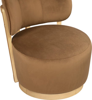 Meridian Furniture Elara Velvet Swivel Accent Chair with Brass Accents and Walnut Frame for Modern Living Rooms Saddle 33062 33062Saddle