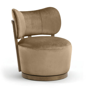 Meridian Furniture Elara Velvet Swivel Accent Chair with Brass Accents and Walnut Frame for Modern Living Rooms Beige 33063 33063Beige