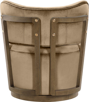 Meridian Furniture Elara Velvet Swivel Accent Chair with Brass Accents and Walnut Frame for Modern Living Rooms Beige 33063 33063Beige