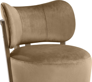 Meridian Furniture Elara Velvet Swivel Accent Chair with Brass Accents and Walnut Frame for Modern Living Rooms Beige 33063 33063Beige