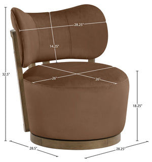 Meridian Furniture Elara Velvet Swivel Accent Chair with Brass Accents and Walnut Frame for Modern Living Rooms Brown 33063 33063Brown