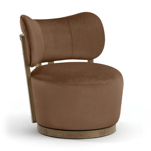 Meridian Furniture Elara Velvet Swivel Accent Chair with Brass Accents and Walnut Frame for Modern Living Rooms Brown 33063 33063Brown