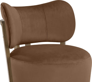 Meridian Furniture Elara Velvet Swivel Accent Chair with Brass Accents and Walnut Frame for Modern Living Rooms Brown 33063 33063Brown
