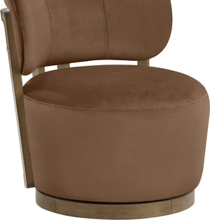 Meridian Furniture Elara Velvet Swivel Accent Chair with Brass Accents and Walnut Frame for Modern Living Rooms Brown 33063 33063Brown