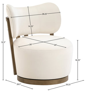Meridian Furniture Elara Velvet Swivel Accent Chair with Brass Accents and Walnut Frame for Modern Living Rooms Cream 33063 33063Cream
