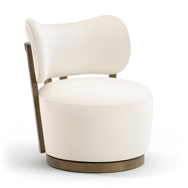Meridian Furniture Elara Velvet Swivel Accent Chair with Brass Accents and Walnut Frame for Modern Living Rooms Cream 33063 33063Cream