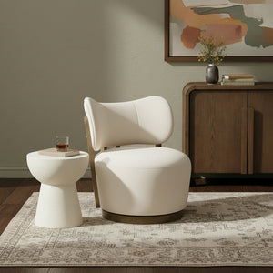 Meridian Furniture Elara Velvet Swivel Accent Chair with Brass Accents and Walnut Frame for Modern Living Rooms Cream 33063 33063Cream