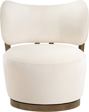 Meridian Furniture Elara Velvet Swivel Accent Chair with Brass Accents and Walnut Frame for Modern Living Rooms Cream 33063 33063Cream