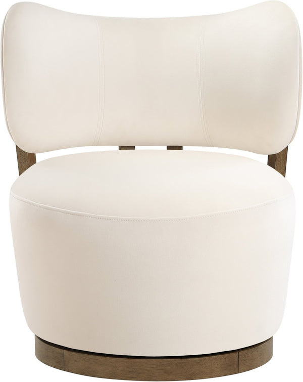 Meridian Furniture Elara Velvet Swivel Accent Chair with Brass Accents and Walnut Frame for Modern Living Rooms Cream 33063 33063Cream