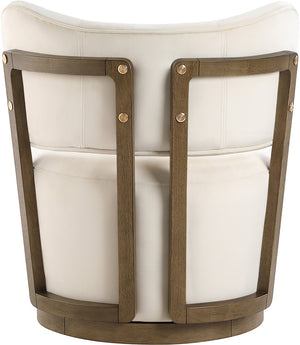 Meridian Furniture Elara Velvet Swivel Accent Chair with Brass Accents and Walnut Frame for Modern Living Rooms Cream 33063 33063Cream