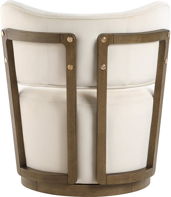 Meridian Furniture Elara Velvet Swivel Accent Chair with Brass Accents and Walnut Frame for Modern Living Rooms Cream 33063 33063Cream