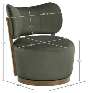 Meridian Furniture Elara Velvet Swivel Accent Chair with Brass Accents and Walnut Frame for Modern Living Rooms Green 33063 33063Green