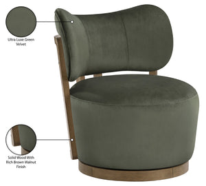 Meridian Furniture Elara Velvet Swivel Accent Chair with Brass Accents and Walnut Frame for Modern Living Rooms Green 33063 33063Green