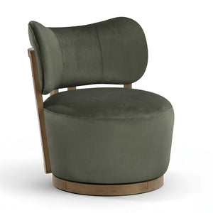 Meridian Furniture Elara Velvet Swivel Accent Chair with Brass Accents and Walnut Frame for Modern Living Rooms Green 33063 33063Green