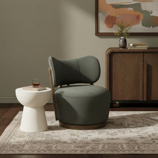 Meridian Furniture Elara Velvet Swivel Accent Chair with Brass Accents and Walnut Frame for Modern Living Rooms Green 33063 33063Green