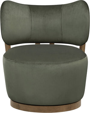 Meridian Furniture Elara Velvet Swivel Accent Chair with Brass Accents and Walnut Frame for Modern Living Rooms Green 33063 33063Green