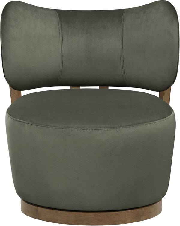 Meridian Furniture Elara Velvet Swivel Accent Chair with Brass Accents and Walnut Frame for Modern Living Rooms Green 33063 33063Green