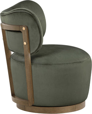 Meridian Furniture Elara Velvet Swivel Accent Chair with Brass Accents and Walnut Frame for Modern Living Rooms Green 33063 33063Green