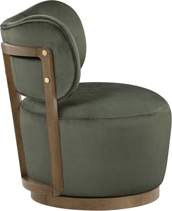 Meridian Furniture Elara Velvet Swivel Accent Chair with Brass Accents and Walnut Frame for Modern Living Rooms Green 33063 33063Green