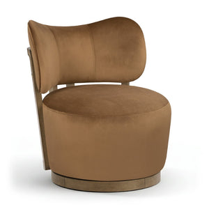 Meridian Furniture Elara Velvet Swivel Accent Chair with Brass Accents and Walnut Frame for Modern Living Rooms Saddle 33063 33063Saddle