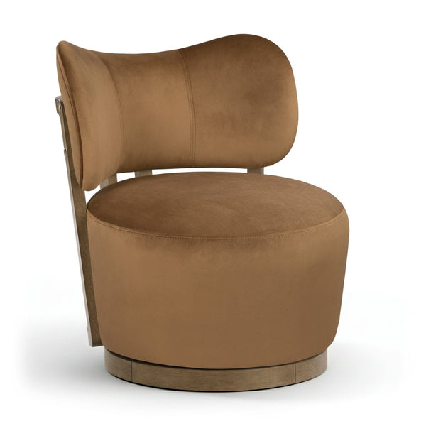 Meridian Furniture Elara Velvet Swivel Accent Chair with Brass Accents and Walnut Frame for Modern Living Rooms Saddle 33063 33063Saddle