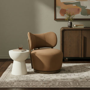 Meridian Furniture Elara Velvet Swivel Accent Chair with Brass Accents and Walnut Frame for Modern Living Rooms Saddle 33063 33063Saddle