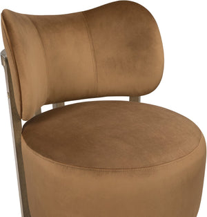 Meridian Furniture Elara Velvet Swivel Accent Chair with Brass Accents and Walnut Frame for Modern Living Rooms Saddle 33063 33063Saddle