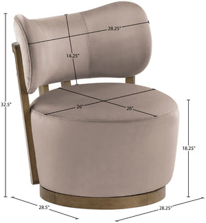 Meridian Furniture Elara Velvet Swivel Accent Chair with Brass Accents and Walnut Frame for Modern Living Rooms Taupe 33063 33063Taupe