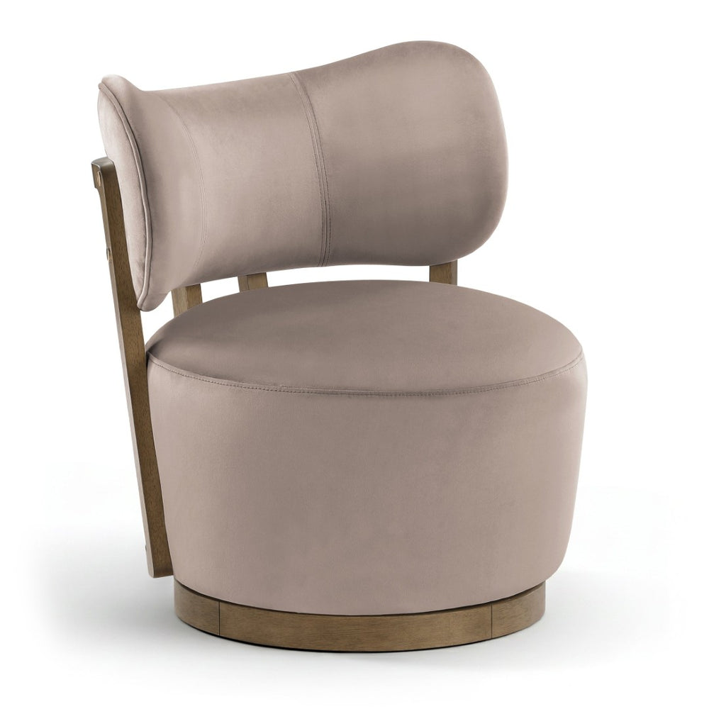 Meridian Furniture Elara Velvet Swivel Accent Chair with Brass Accents and Walnut Frame for Modern Living Rooms Taupe 33063 33063Taupe
