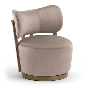 Meridian Furniture Elara Velvet Swivel Accent Chair with Brass Accents and Walnut Frame for Modern Living Rooms Taupe 33063 33063Taupe