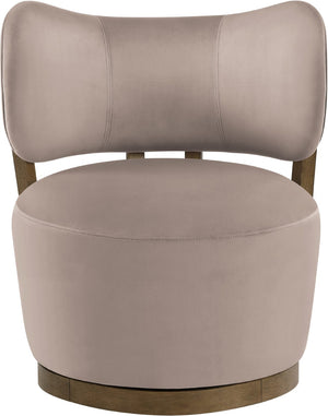 Meridian Furniture Elara Velvet Swivel Accent Chair with Brass Accents and Walnut Frame for Modern Living Rooms Taupe 33063 33063Taupe