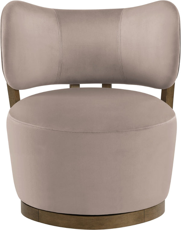 Meridian Furniture Elara Velvet Swivel Accent Chair with Brass Accents and Walnut Frame for Modern Living Rooms Taupe 33063 33063Taupe