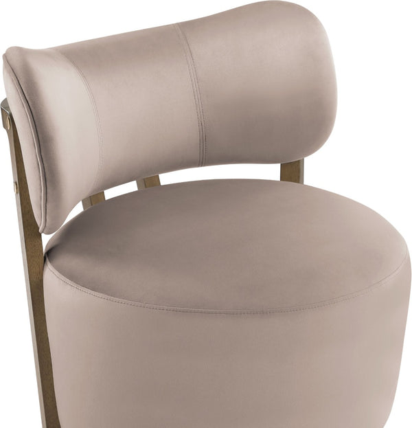 Meridian Furniture Elara Velvet Swivel Accent Chair with Brass Accents and Walnut Frame for Modern Living Rooms Taupe 33063 33063Taupe