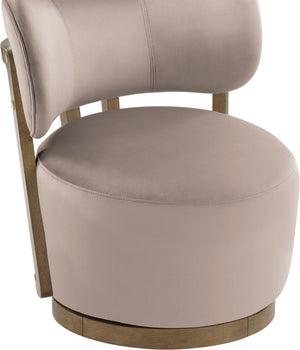 Meridian Furniture Elara Velvet Swivel Accent Chair with Brass Accents and Walnut Frame for Modern Living Rooms Taupe 33063 33063Taupe
