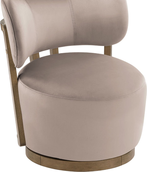 Meridian Furniture Elara Velvet Swivel Accent Chair with Brass Accents and Walnut Frame for Modern Living Rooms Taupe 33063 33063Taupe
