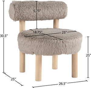 Meridian Furniture Ambre Plush Vegan Shearling Accent Chair with Solid Wood Legs for Modern Living Spaces Beige Style A 33064Beige