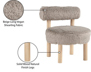 Meridian Furniture Ambre Plush Vegan Shearling Accent Chair with Solid Wood Legs for Modern Living Spaces Beige Style A 33064Beige