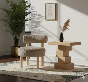 Meridian Furniture Ambre Plush Vegan Shearling Accent Chair with Solid Wood Legs for Modern Living Spaces Beige Style A 33064Beige