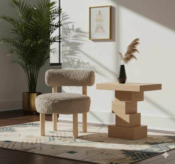 Meridian Furniture Ambre Plush Vegan Shearling Accent Chair with Solid Wood Legs for Modern Living Spaces Beige Style A 33064Beige