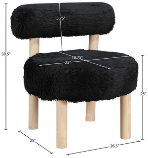 Meridian Furniture Ambre Plush Vegan Shearling Accent Chair with Solid Wood Legs for Modern Living Spaces Black Style A 33064Black