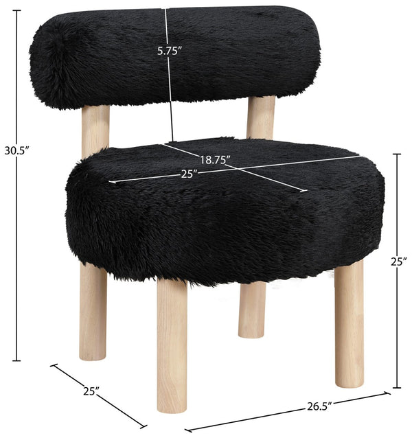 Meridian Furniture Ambre Plush Vegan Shearling Accent Chair with Solid Wood Legs for Modern Living Spaces Black Style A 33064Black