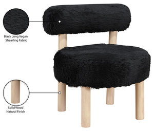 Meridian Furniture Ambre Plush Vegan Shearling Accent Chair with Solid Wood Legs for Modern Living Spaces Black Style A 33064Black