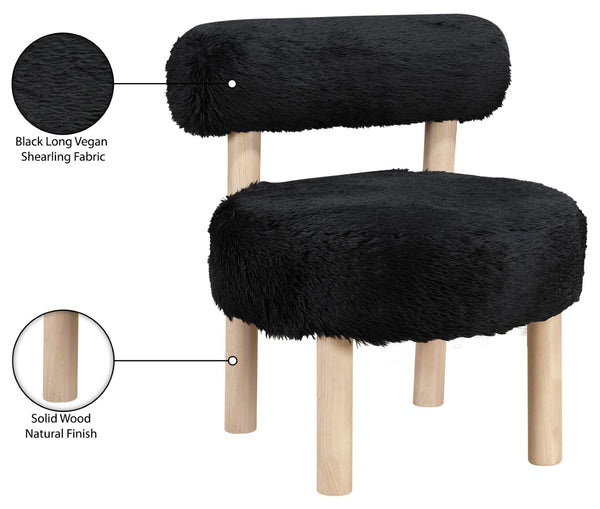 Meridian Furniture Ambre Plush Vegan Shearling Accent Chair with Solid Wood Legs for Modern Living Spaces Black Style A 33064Black